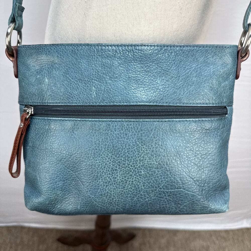 Osgoode Marley Two Tone Leather Crossbody Bag Purse Teal Blue Brown Multi Pocket - Picture 6 of 8